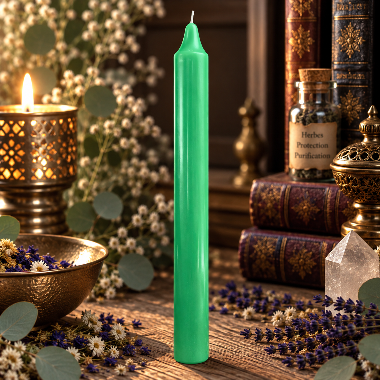 bougie-rituelle-verte-22-cm-teintee-dans-la-masse