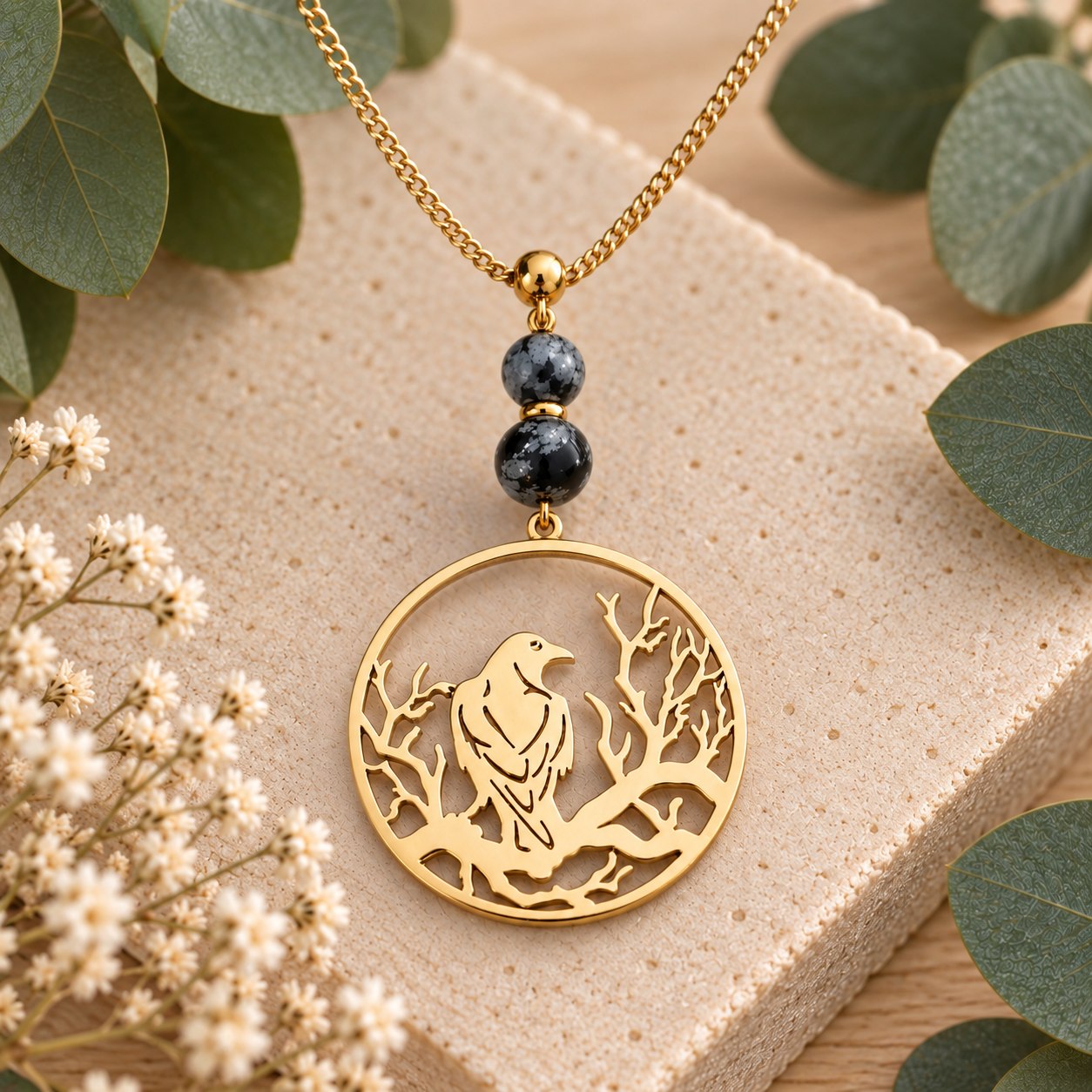 collier-doré-corbeau-morrigan-pierre-naturelle