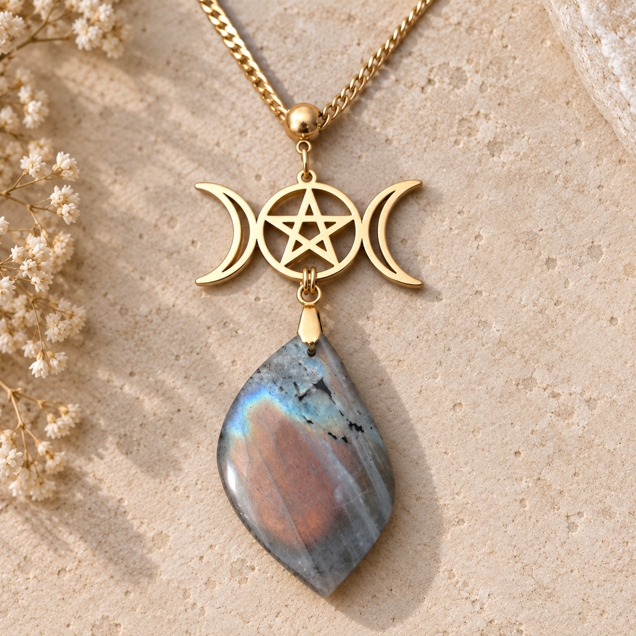 collier-dore-triple-lune-pentacle-labradorite
