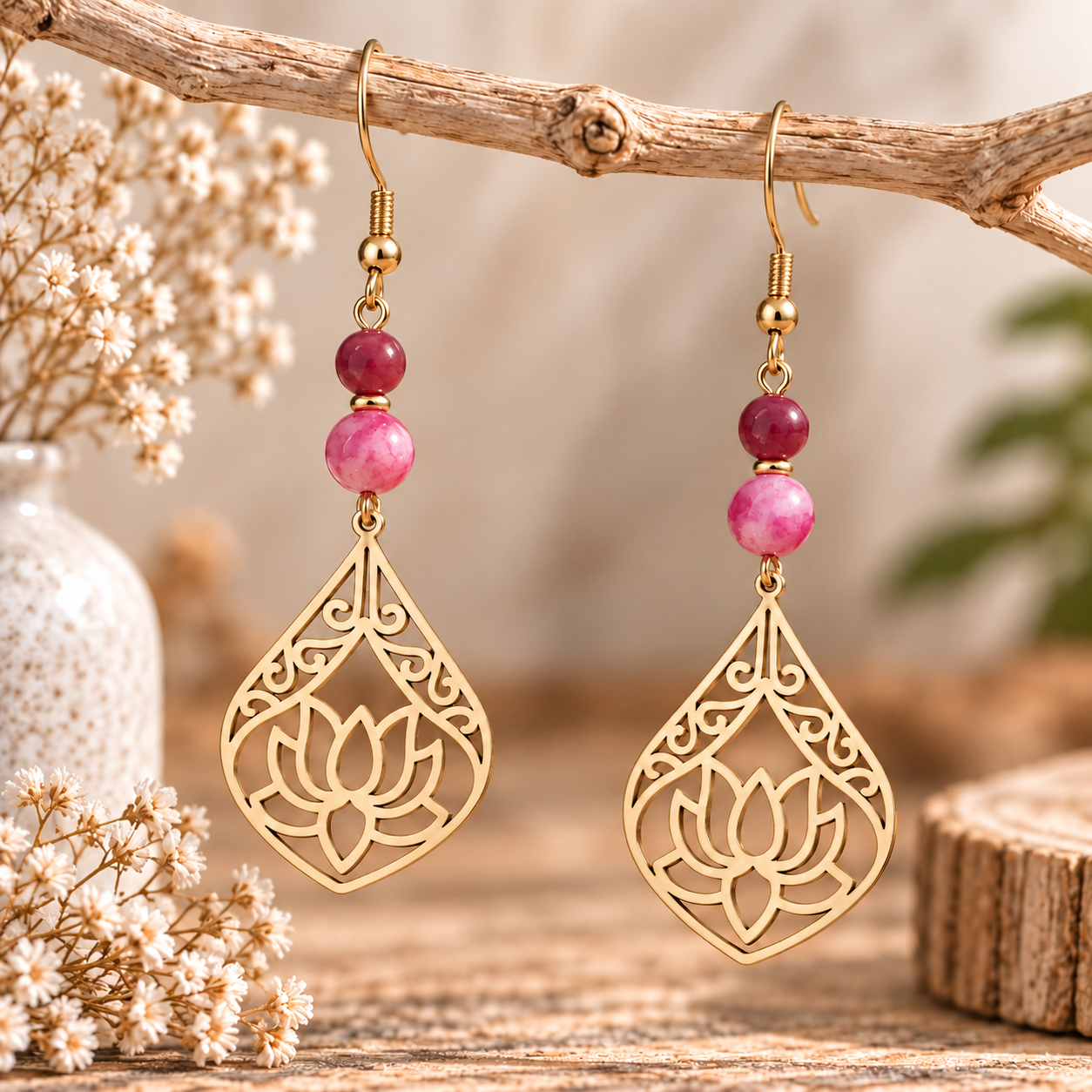 boucles-d-oreilles-dorées-nymea-lotus-et-pierres-naturelles