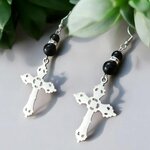 Boucles d'oreilles Credo – Croix et pierre naturelle personnalisable