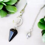 Pendule Lune en Obsidienne noire naturelle avec chaîne