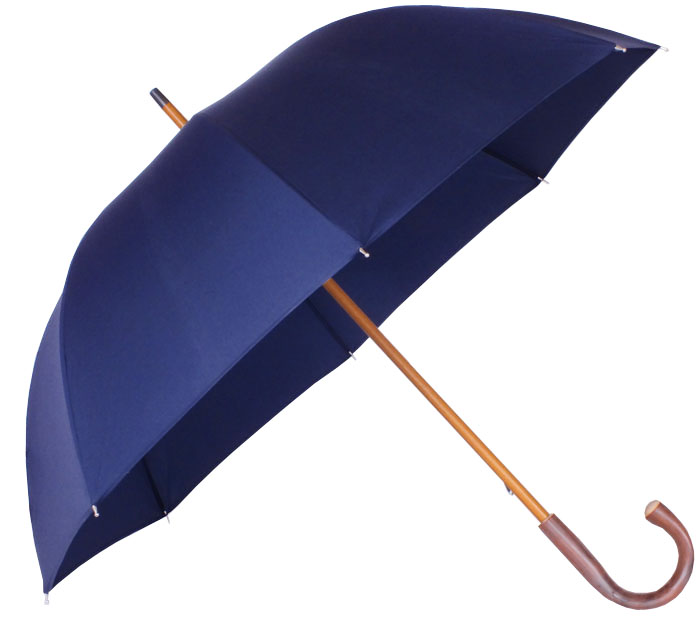 Parapluie grande taille bleu marine, poignée châtaignier