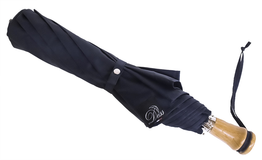 Parapluie pliant automatique grande taille bleu marine poignée droite