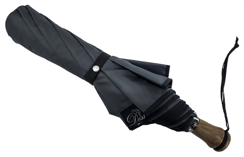 Parapluie pliant automatique grande taille gris anthracite biais noir poignée droite
