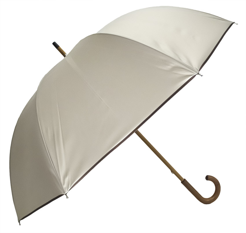 Parapluie mini-golf beige biais chocolat à poignée courbe