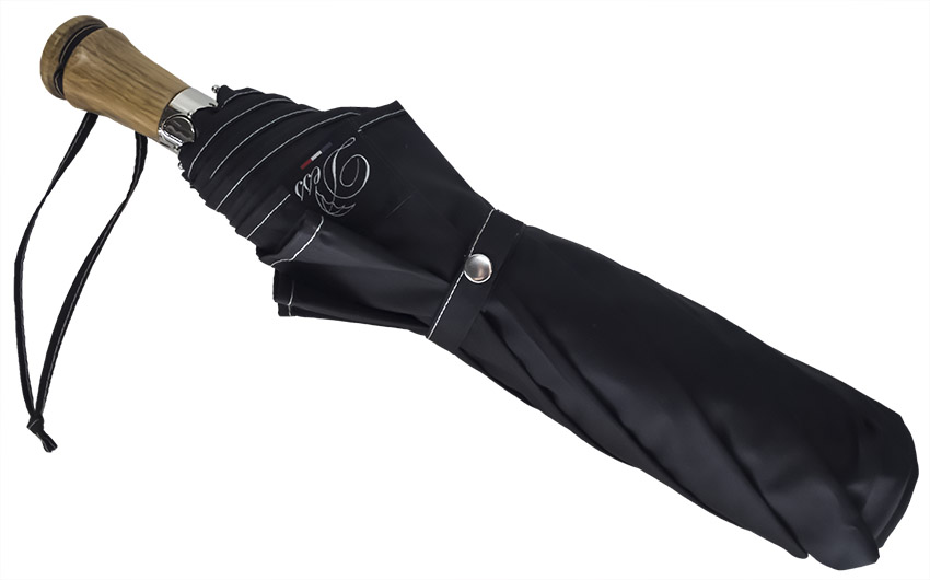 Parapluie pliant automatique noir surpiqûre blanche taille moyenne poignée droite