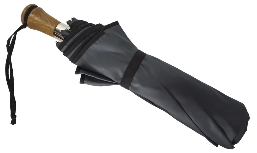 Parapluie pliant automatique gris anthracite biais noir taille moyenne poignée droite