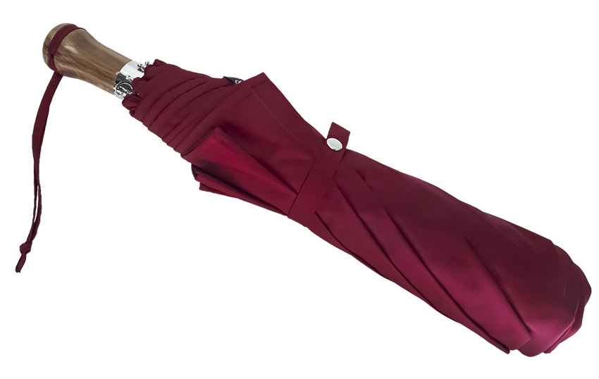 Parapluie pliant automatique rouge carmin taille moyenne poignée droite