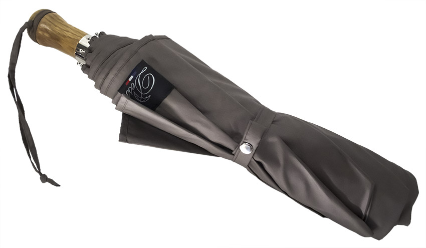 Parapluie pliant automatique taupe taille moyenne poignée droite