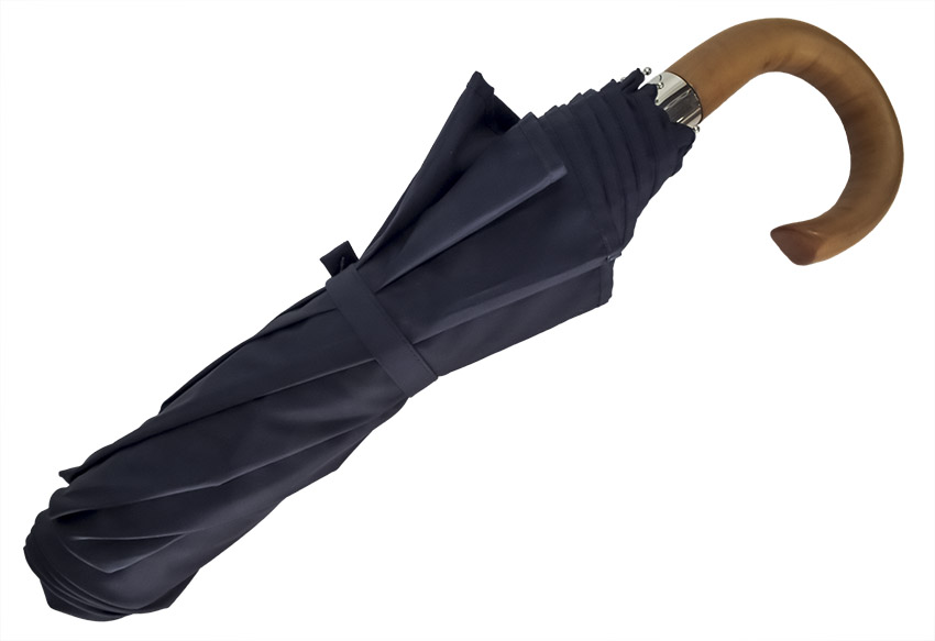 Parapluie pliant automatique bleu marine taille moyenne poignée courbe