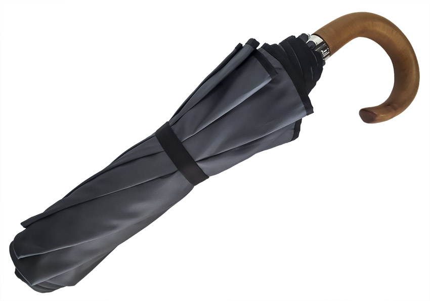 Parapluie pliant automatique gris anthracite biais noir taille moyenne poignée courbe