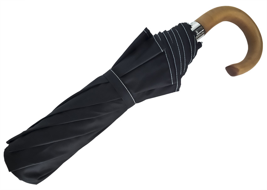 Parapluie pliant automatique noir surpiqûre blanche taille moyenne poignée courbe