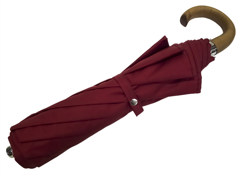 Parapluie pliant automatique rouge carmin grande taille poignée courbe