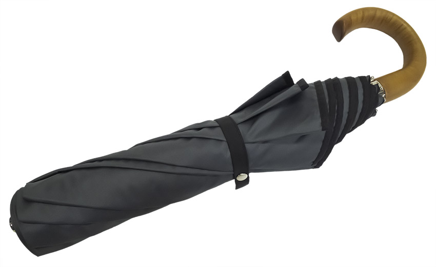 Parapluie pliant automatique gris anthracite biais noir grande taille poignée courbe