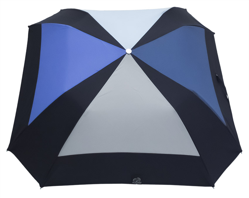 Parapluie pliant carré bleu en camaïeu poignée en chêne