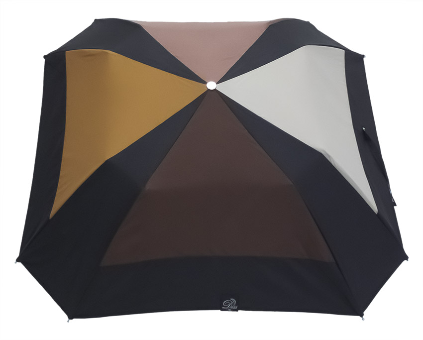Parapluie pliant carré camaïeu chocolat et noir poignée en chêne