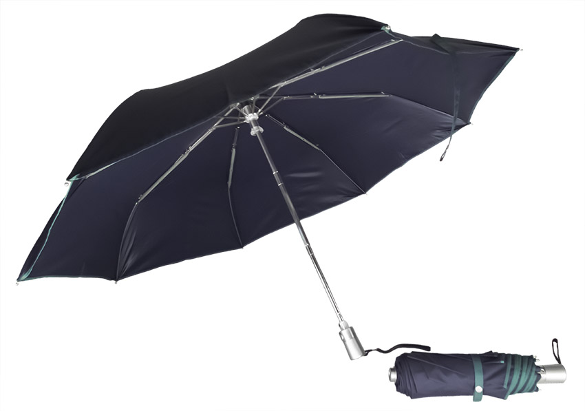 Parapluie mini openspeed bleu marine biais vert sapin