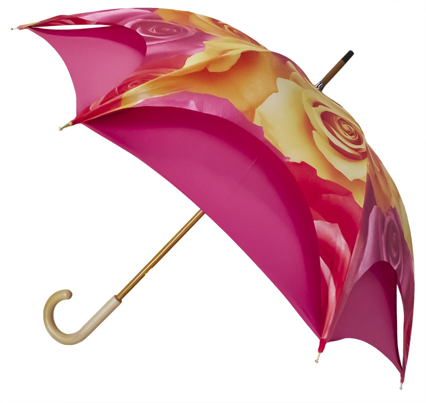 Parapluie doublé imprimé roses et sa doublure rose