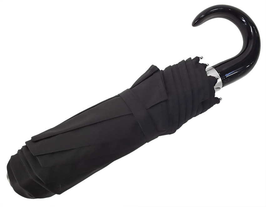 Parapluie mini pliant en 3 noir poignée courbe noire