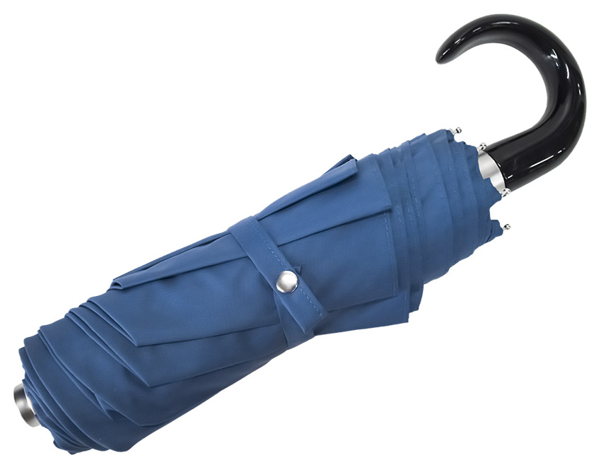 Parapluie mini pliant en 3 bleu ritz poignée courbe noire