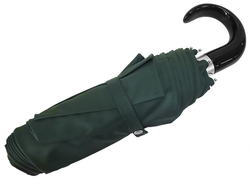 Parapluie mini pliant en 3 vert sapin poignée courbe noire