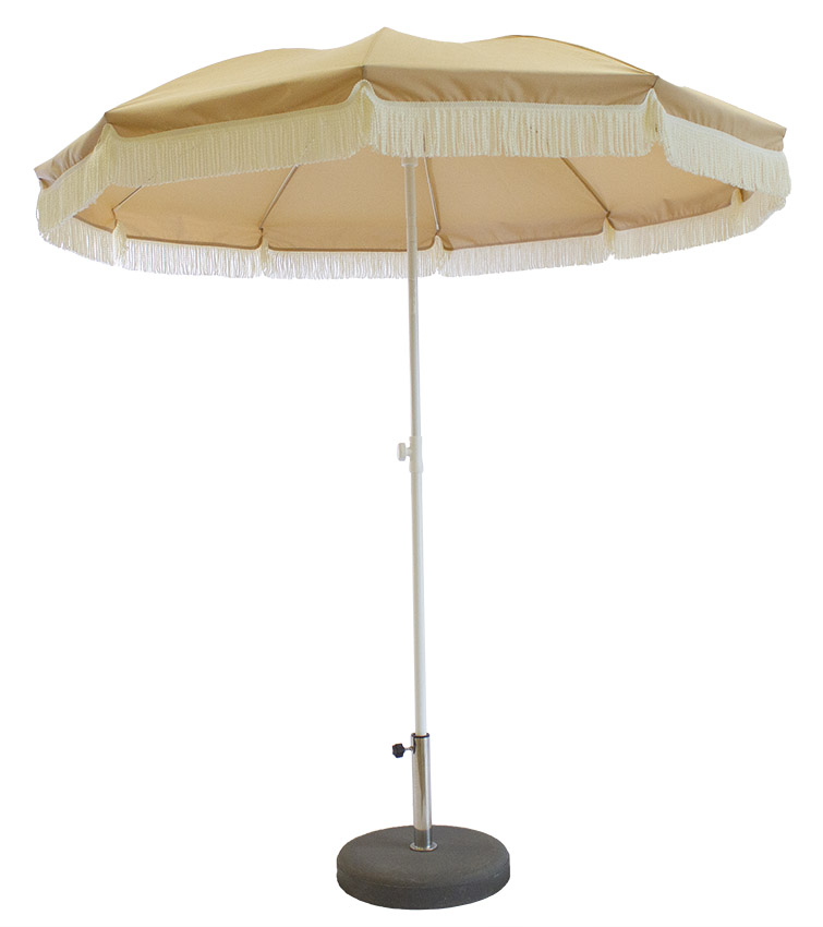 Parasol De Terrasse à Franges – Diamètre 6 Pieds (1.80m), Mât Inclinable, Toile Polyester, Blanc