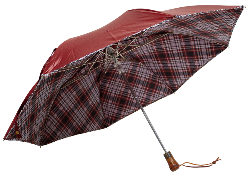 Parapluie pliant automatique bordeaux doublé écossais