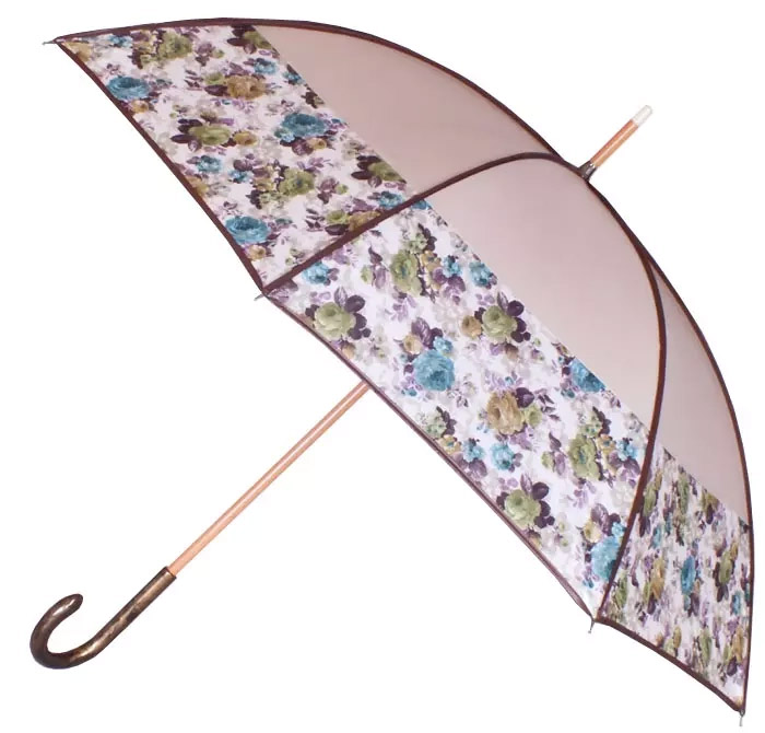 Parapluie beige bandeau fleuri gansé cacao