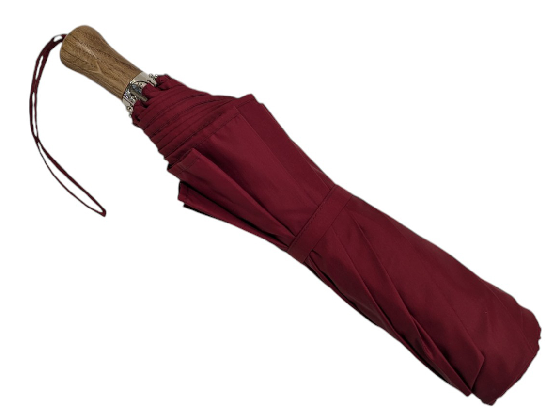 Parapluie pliant automatique rouge carmin taille moyenne poignée droite