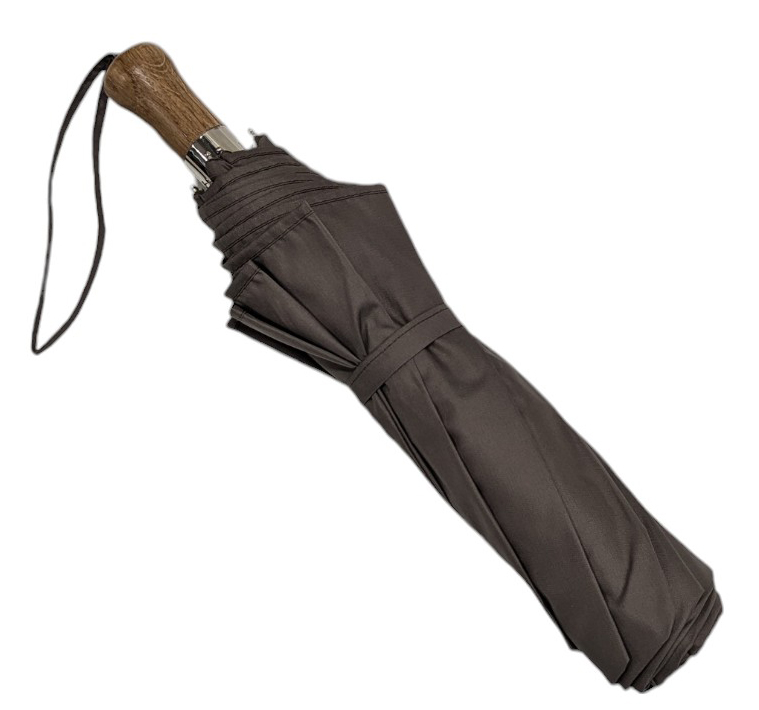 Parapluie pliant automatique taupe taille moyenne poignée droite