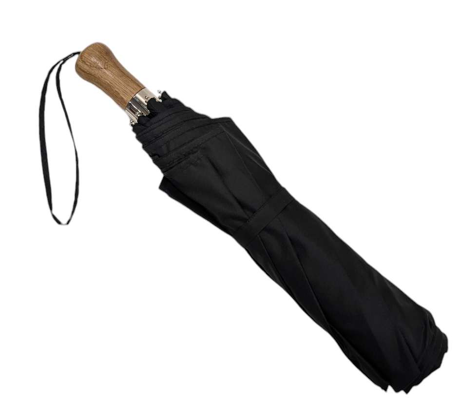 Parapluie pliant automatique noir taille moyenne poignée droite