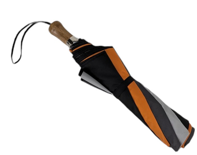 Parapluie pliant automatique noir gris orange taille moyenne poignée droite