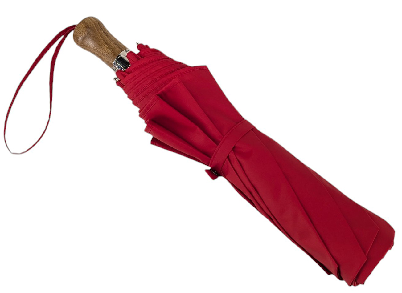 Parapluie pliant automatique rouge vif taille moyenne poignée droite