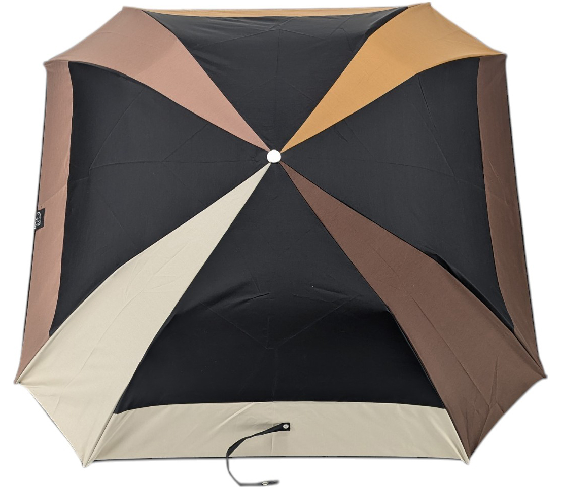 Parapluie pliant carré noir et camaïeu chocolat poignée en chêne