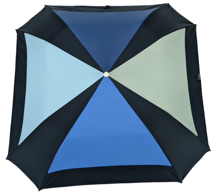 Parapluie pliant carré bleu en camaïeu poignée en chêne