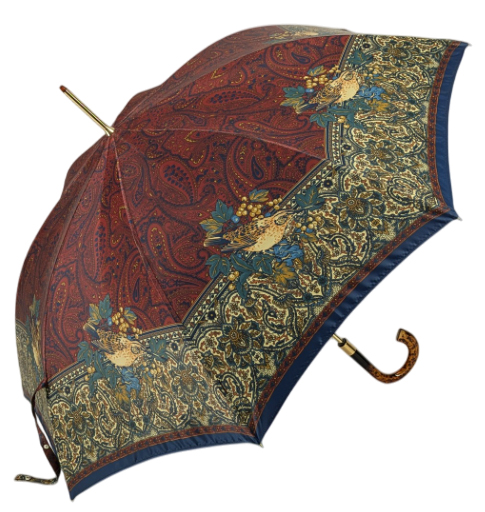 Parapluie automatique satin imprimé foulard colibri bordeaux
