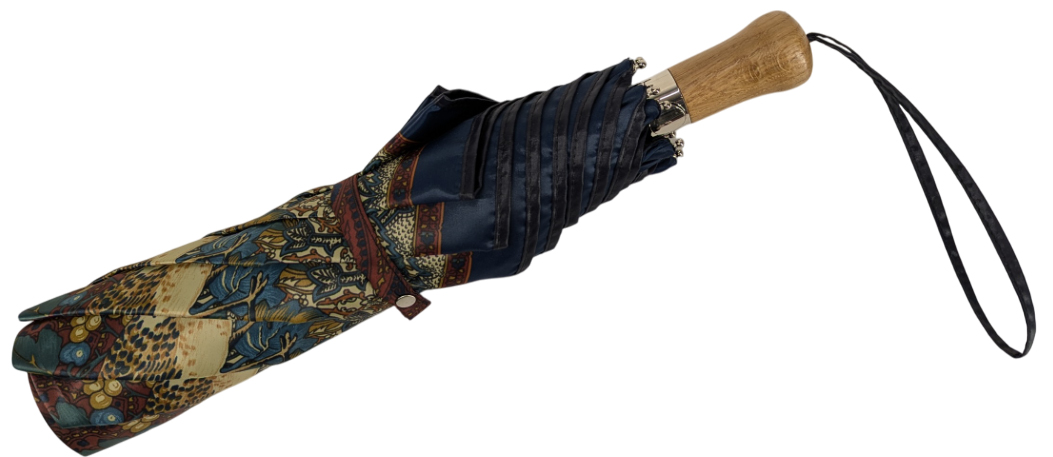 Parapluie pliant automatique satin imprimé foulard colibri bordeaux
