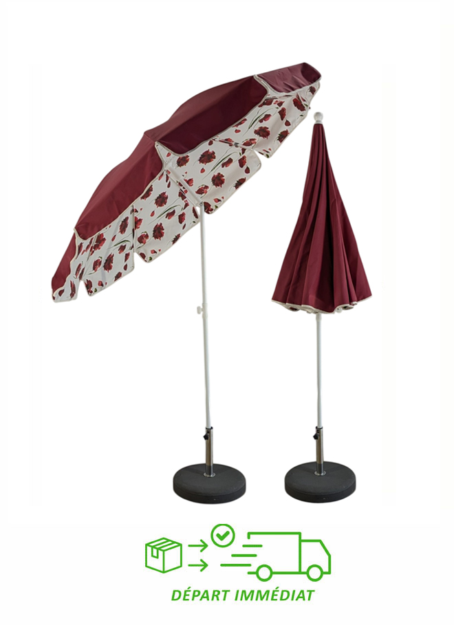 parasol rond Ø200cm doublé bordeaux