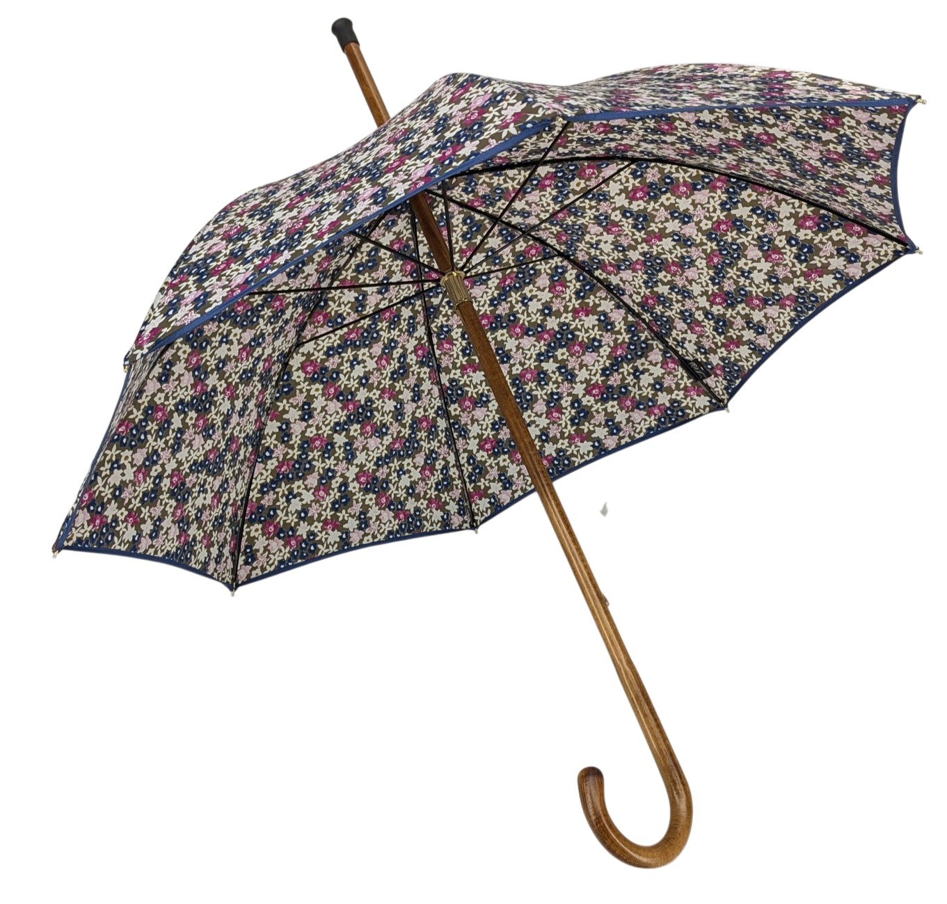 Parapluie canne de marche tissu fleurette