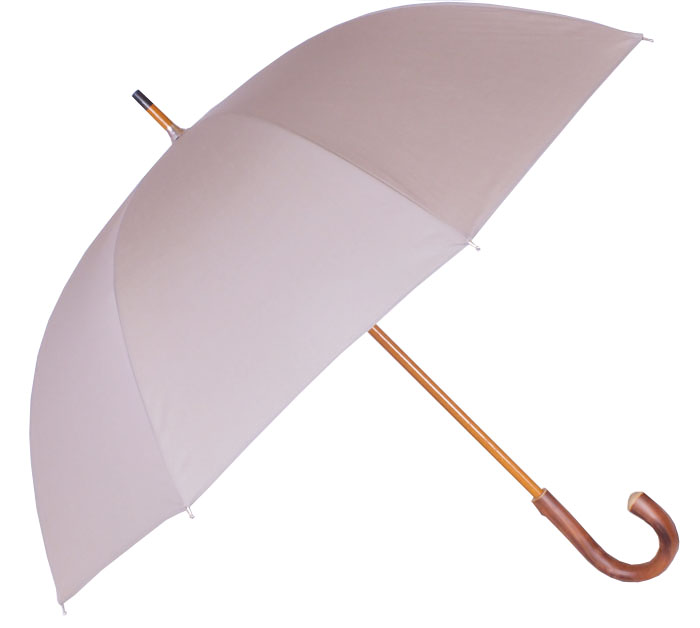 Parapluie grande taille beige, poignée châtaignier