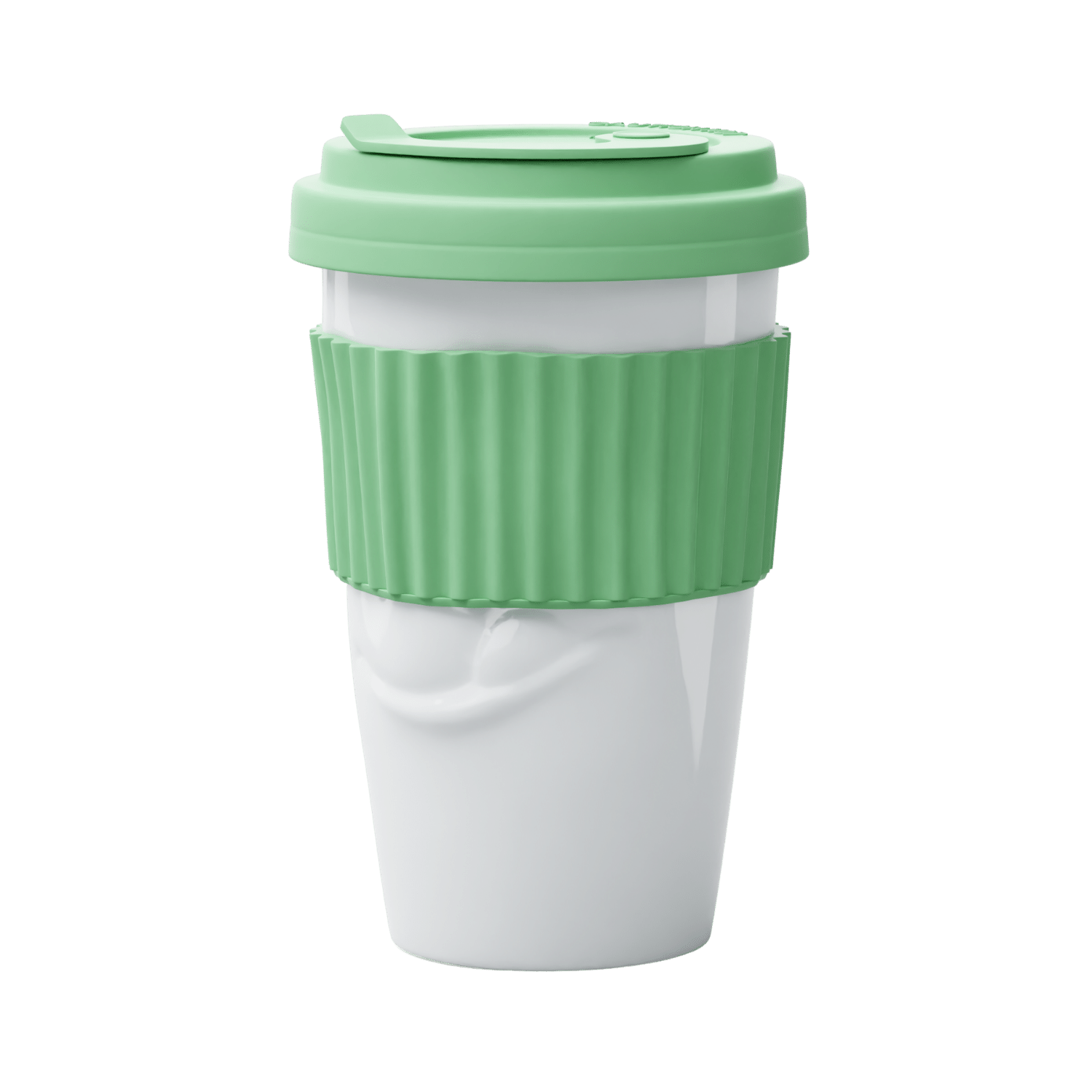 mug to go Gobelet à emporter tassen visage délicieux avec couvercle et manchon vert menthe