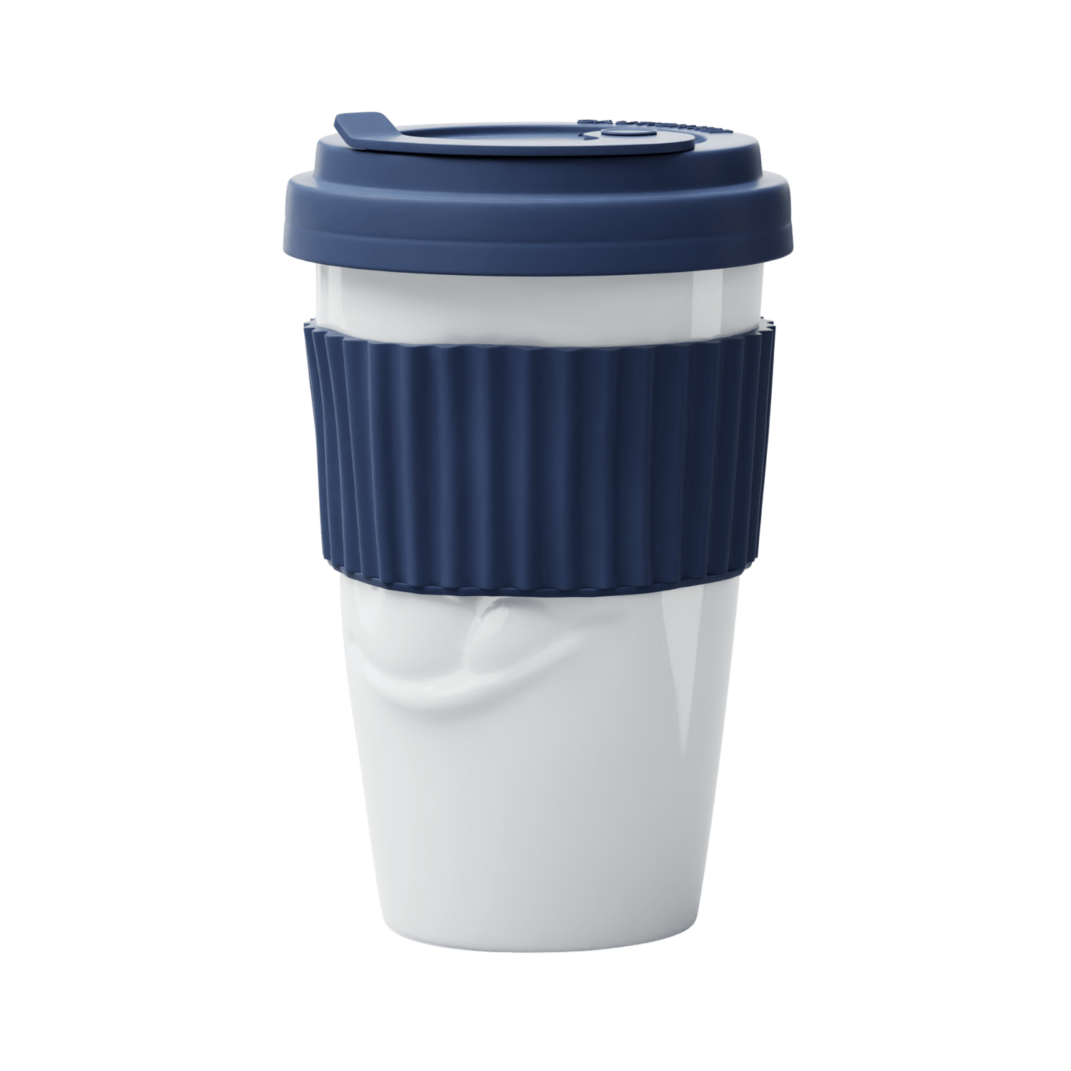 mug to go avec manchon bleu qui cache les yeux du visage délicieux tassen