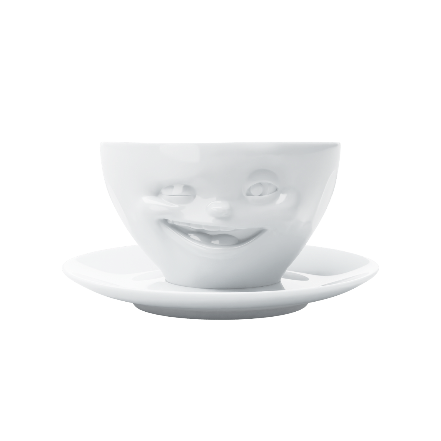 tasse à café nouveau visage clin doeil avec soucoupe tassen