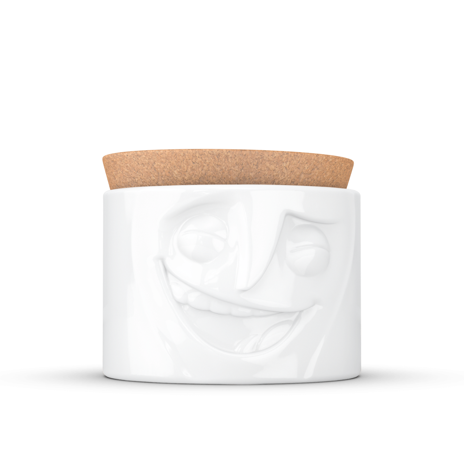 boîte de conservation visage jovial porcelaine couvercle liège tassen