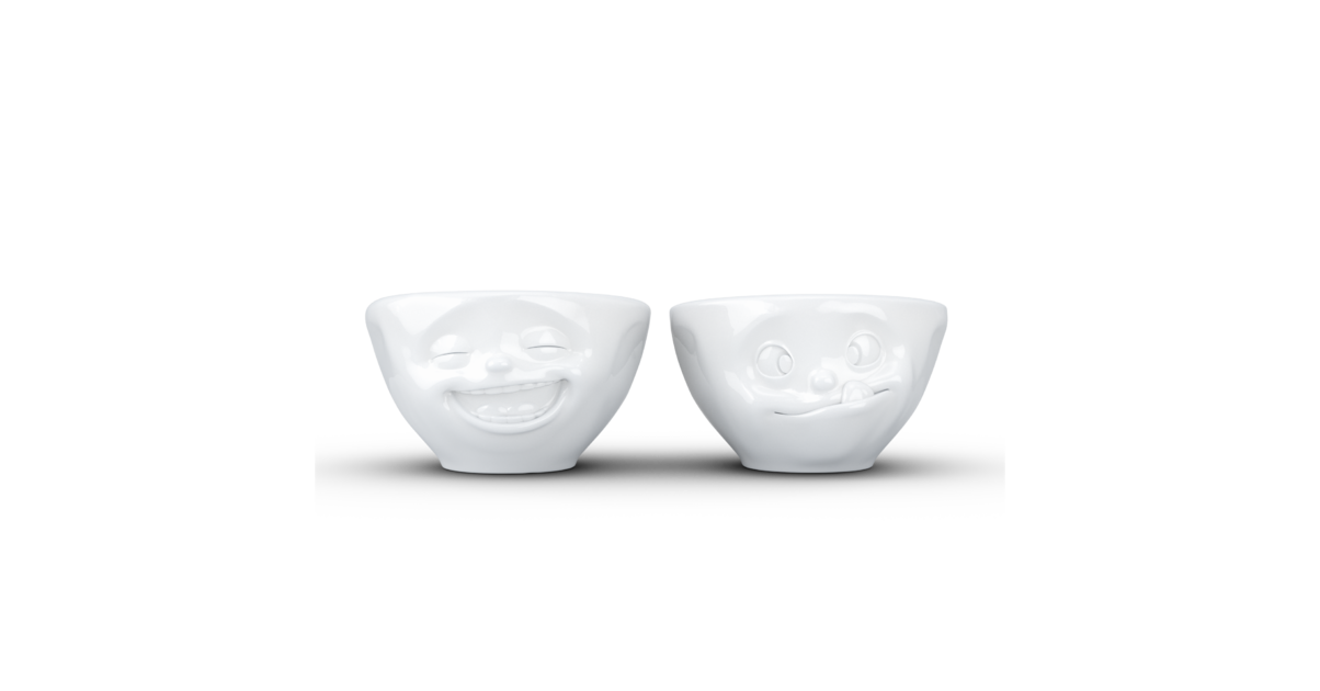 TASSEN Lot de 2 petits bols en porcelaine n° 3 avec visage rieur et savoureux, blanc, 93,6 g