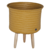 UPmid cache pot jaune moutarde pied bois panier rangement