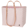 GO! shopper sac de plage courses sport refermable couleur rose pâle et tissu rayures blanc corail avec anse handed by