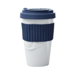 mug to go avec manchon bleu qui cache les yeux du visage délicieux tassen