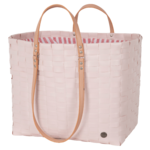 GO! shopper sac de plage courses sport refermable couleur rose pâle et tissu rayures blanc corail avec anse handed by
